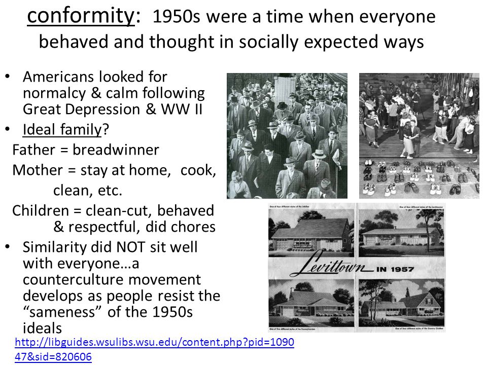 The conformity of the american culture in the 1950s